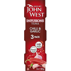 John West Infusions Tuna, Chilli & Garlic, 3 x 60 г, мультипак на одну порцию, натуральный протеин