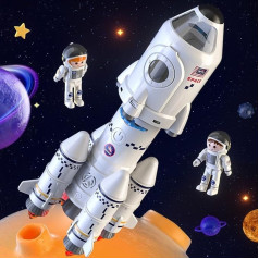 TEMI Space Shuttle Rocket Toy for 3 4 5 6 7 8 9 Years Children Science Educational Toy 5-in-1 STEM with 2 Astronauts, Projection Lamp, Space Toy Gift Boys Girls