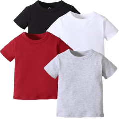 OPAWO Унисекс Младенец Ребенок Экипаж Шеи T-Shirt 4 Pack Тоддлер С Коротким Рукавом Сплошной Цвет Пустой Tee Рубашки для Мальчиков Девочек 6M-5T (Черны