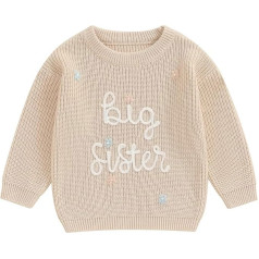Маленький Ребенок Девочки Повседневная Свитер Старшая Сестра Письмо Цветочная Вышивка Длинный Рукав Трикотаж Круглый Шеи Осень Зима Джем