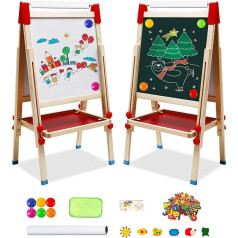 Детский мольберт 3-в-1 Деревянная доска с рулоном бумаги, двусторонняя доска и доска, регулируемая по высоте, 68-114 см, детская доска с отделен