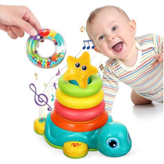 Toyvian Baby Ползущая игрушка с музыкальной черепахой Укладывая кольца для малышей Сенсорная игрушка Ползущая игрушка для малышей со световыми