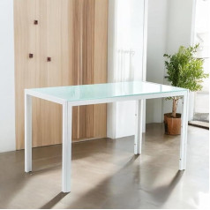 Ino Design Современный обеденный стол с белой стеклянной столешницей, прямоугольным закаленным стеклом и прочными металлическими ножками с по