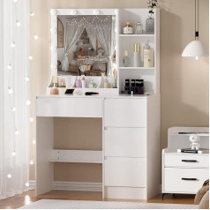 Koestem Белый туалетный столик с подсветкой и 4 ящиками, 3 цвета модели, регулируемая яркость, туалетный столик с зеркалом для спальни, Cute BT95S