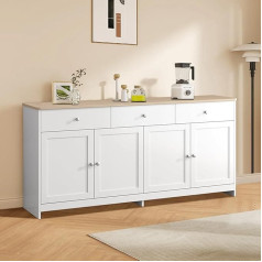 Adfunit Кухонный шкаф, сервант с 3 ящиками и 4 дверцами, буфетный шкаф с регулируемыми полками, кухонный комод для гостиной, кухни, столовой, нат