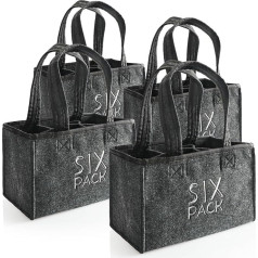 com-four® 4 x Bottle Bag - Felt Drink Holder for 6 Bottles - Foldable Felt Bag with Handles for Drinks - 6 Carrier for Bottles up to 0.5 L - Men's Handbag (Pack of 4 - SIXPACK)