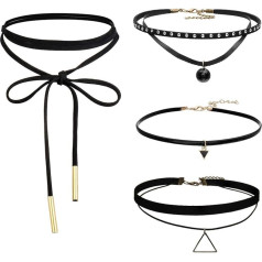 JewelryWe Jewellery 4/6/9/15 Pieces Women's Choker Necklace Set Gothic Leather Collar Velvet Necklace Chain Gift for Women Girls