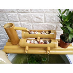 Bambus-Brunnen-Set, Landschaftsdekoration, Bambus-Wasserbrunnen, handgefertigtes Gartenwasser-Fließelement, Innen-/Außenbrunnen, 45 см + Filtereimer-Dekoration
