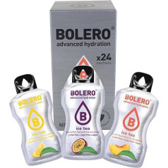 Bolero Ice Tea Mix 24 x 3 г | Порошок сока без сахара, подслащенный стевией + витамин С | Без глютена и веганства | Вкусы холодного чая: персик, лимон или 