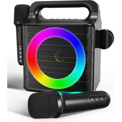 SINWE Портативная караоке-машина с 2 беспроводными микрофонами, Bluetooth певческая машина со светодиодной подсветкой и 15 Вт динамиком, отличный 