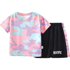 Комплект детской одежды унисекс - эластичная талия быстросохнущий спортивный костюм с коротким рукавом топ рубашка + шорты 2 части спортив