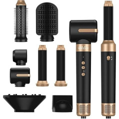 UKLISS Airstyler Hot Air Brush 7 in 1, 1400 W Hairstyler Warm Air Brush, 30 mm Air Curling Iron, 3 Temperature Adjustments Hair Styler, Ion Blow Dryer Brush Set, for Drying, Curling, Straightening