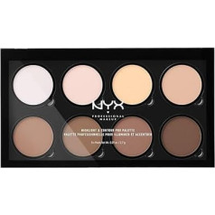 NYX Professional Makeup Highlight and Contour Pro Palette, набор пудровых контуров, 8 смешиваемых матовых и перламутровых оттенков.