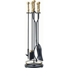 FTS45GD Fireplace Companion Set 5 Piece Indoor Outdoor Sturdy Fireplace Poker Set with Gold Retro Handle