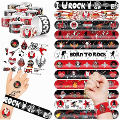 48 Stück Rock-and-Roll-Partygeschenke, 24 Tattoo-Aufkleber, 24 Stück Slap-Armbänder, perfekt für Mottogeburtstage, Babypartys oder Belohnungen im Klassenzimmer, ideale Dekoration und Geschenke für