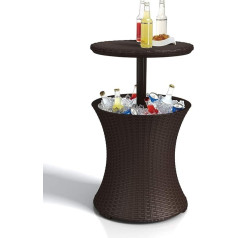 Keter Pacific Cool Bar, 3-в-1 Cocktailtisch, Couchtisch und Outdoor Eiskühler in Rattanoptik, UV-geschützt und wetterfest, braun, Kühlbox 30l Volumen