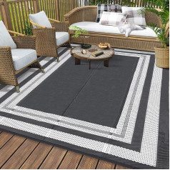 HarmonyHealth Outdoor-Teppich, 22,9 x 45,7 см, wasserdicht, wendbar, Kunststoff, Strohteppich, Wohnmobil-Matte, Moderne Bordüre, Innen- und Außenbereich, Teppich für Terrasse, Camping, Balkon, Deck