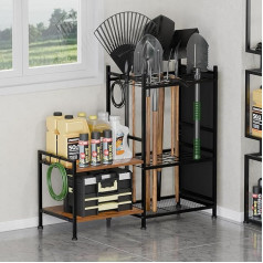 Органайзер для инструментов с 2 деревянными полками, патио органайзер для инструментов для гаража с 6 крючками, сверхмощная стальная стойк