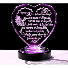 Kristall-Geschenk zum 30. Hochzeitstag für Paare, mit buntem LED-Lichtsockel