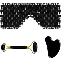 Натуральный обсидиан Маска для лица Уход за лицом Массажный ролик Гуа Ша Доска Черный Кристалл Глаз Relax Уход Инструменты 3-в-1 Набор Ci-VL