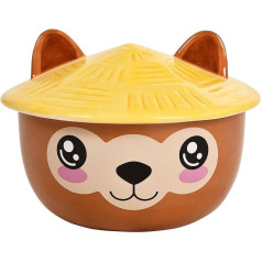 Elbenwald Alpaca Kawaii Bowl with Lid for Anime Fans Ramen Bowl Cereal Bowl Printed All Around 550 ml Ceramic Brown