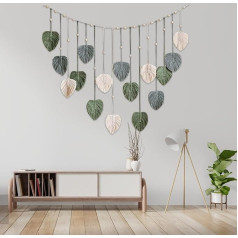Macrame Wall Hanging Leaves Tapestry Wall Hanging Bohemian Chic Wall Hanging Handmade Woven Tapestry Large Wall Art Decor for Bedroom Living Room Apartment Ornament