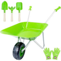 Тачка Набор Дети Металл Тачка Сад Набор с Лопата Грабли Открытый Образование Ферма Сад Игрушка Игра (зеленый)