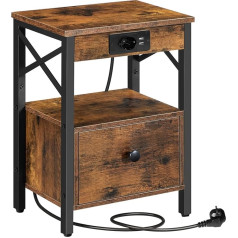 HOOBRO EBF128CBZ01G1 Прикроватный столик с зарядной станцией, боковой столик с откидным ящиком, прикроватная тумба с USB-портами и розеткой, прикрова