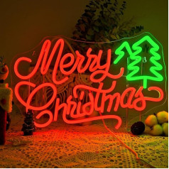 LUCUNSTAR Неоновый знак Merry Christmas Tree, неоновый знак украшения стены, неоновые знаки с USB для внутренних вечеринок, окна, дети, спальня, гостиная, с