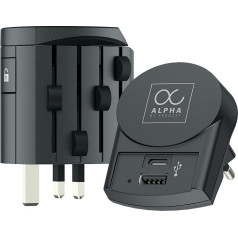 SKROSS - Alpha + USB AC - Универсальный адаптер для путешествий из мира в мир - Напряжение и сила тока: 100 В - 1000 Вт/250 В - 2500 Вт - 10A Ноутбук и фен + USB (12 Вт - 2,