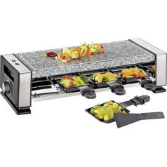 Küchenprofi Vista8 Raclette Machine на 8 человек, нержавеющая сталь, с плитой из мраморного камня, 8 сковород с антипригарным покрытием и 8 лопаточек, электр