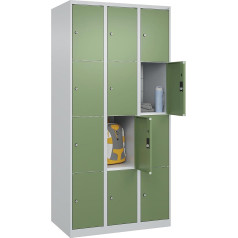 C + P Möbelsysteme C+P | 4er-Schließfachschrank Classic Plus | 3 Abteile | lichtgrau/resedagrün | B 900 mm | 12 Fächer | mit Bodengleitern