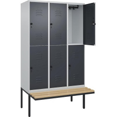 C+P Двухъярусный шкафчик Classic Plus Bench 3 отделения Светло-серый/серый Ш 1200 мм Безопасная поворотная защелка Козырек Бук Твердое дерево