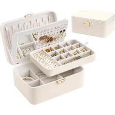 Lolalet Schmuckkästchen Reise, Organizer mit Spiegel für Ohrringe Armband Halskette Ring- Weiße