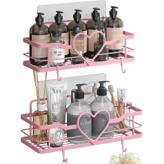 Комплект из 2 полок для душа, без сверления, розовая полка для душа с 4 крючками, держатель для душа, корзина для душа для склеивания, полка дл