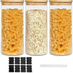 DAJAVE Набор из 3 банок для хранения с крышками 2200 мл Баночки для хранения с герметичными бамбуковыми крышками Баночки для хранения стеклянны