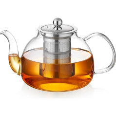Чайник 1,2 л, MESNEY Чайник с ситечком, безопасный для плиты, термостойкий, стеклянный кувшин с крышкой, боросиликатное стекло, устойчив к микро