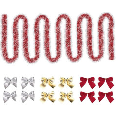 IHCEMIH Мишура Красная Мишура Гирлянда 10 м Толстые Толстые Длинные Гирлянды с Бантами для Крытый Открытый Рождество Новый Год Праздничная Пар