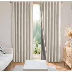 Joydeco Linen Curtains 84 Inch Length 2 Panels 100% Blackout Long Curtains for Bedroom Living Room Blackout Curtain Thermal Insulated with Tabs on Back
