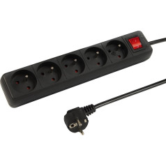 98-747# Удлинительный кабель pr-570wsp 5-гнездо с заземлением+выключатель 3м черный (3x1,5мм)