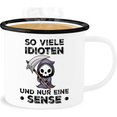 Эмалированная оловянная кружка - Заявление - Так много идиотов и только одна коса - Сарказм Офис Работа Подарок - 300 мл - Белый Черный - Заявле
