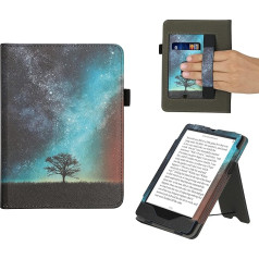 kwmobile Флип-чехол совместимый с Amazon Kindle Paperwhite (11 поколение - 2021 год) - чехол с ремешком для руки Galaxy Tree Meadow Blue Grey Black