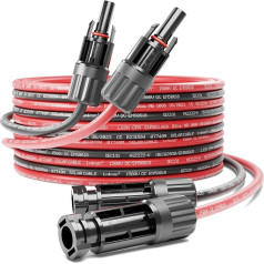 deleyCON 5 m PV4 Solar Cable Extension Set 4 mm² for Photovoltaic Systems - Extension Cable for Serial & Parallel Cabling - 1kV AC 1.5 kV DC - Weatherproof UV-Resistant IP68 - Red & Black