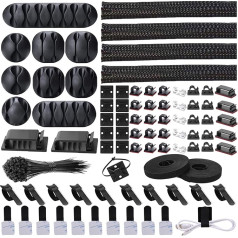 N NOROCME Набор кабельных органайзеров, 4 кабельных рукава с 41 самоклеящимися зажимами, 10 штук и 2 рулона, 100 монтажных стяжек для телевизора, офи