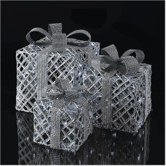 EMOS Серебряные светодиодные рождественские подарки с широкой лентой и декоративным бантом, упаковка из 3 рождественских украшений, холодны