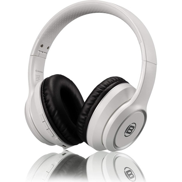 Наушники Bresser Bluetooth Over-Ear со встроенным микрофоном для игр и телефонии, с разъемом 3,5 и временем работы до 8 часов, белые