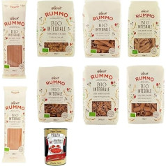 Rummo Whole Grain Pasta Test Pack, цельнозерновые макароны, полнозерновые итальянские макароны, 8 x 500 г + итальянская целлюлоза для гурманов 400 г
