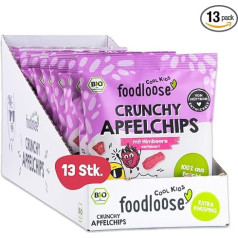 foodloose Хрустящие яблочные чипсы с малиной | Хрустящие фруктовые чипсы, высушенные в вакууме | 100% фрукты, органические продукты, без добавлени