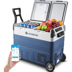 AAOBOSI Компрессорный холодильник 50 л, двухзонный, кемпинговый холодильник с приложением, светодиодное освещение, 12/24 В и 100-240 В, компрессорный