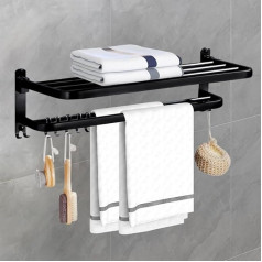 Держатель полотенец для ванной комнаты HONPHIER Towel Rail Wall Mounted Foldable Towel Holder Stainless Steel Bath Towel Holder with Hooks Multifunctional Towel Holder for Bathroom Kitchen Bathroom Toilet (23 Inches,